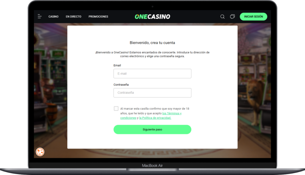Registro de cuenta One Casino App